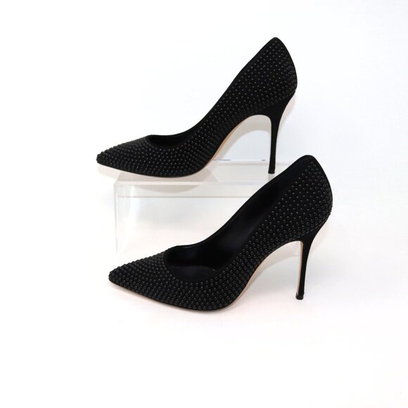 Manolo Blahnik 38 BB Black Suede Polka Dot Stud Embellished Stiletto Pump - Picture 7 of 10